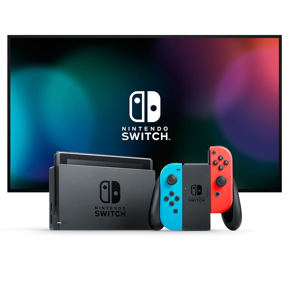 Nintendo Switch mit Joy-Con-Controllern in Neon-Blau/Neon-Rot