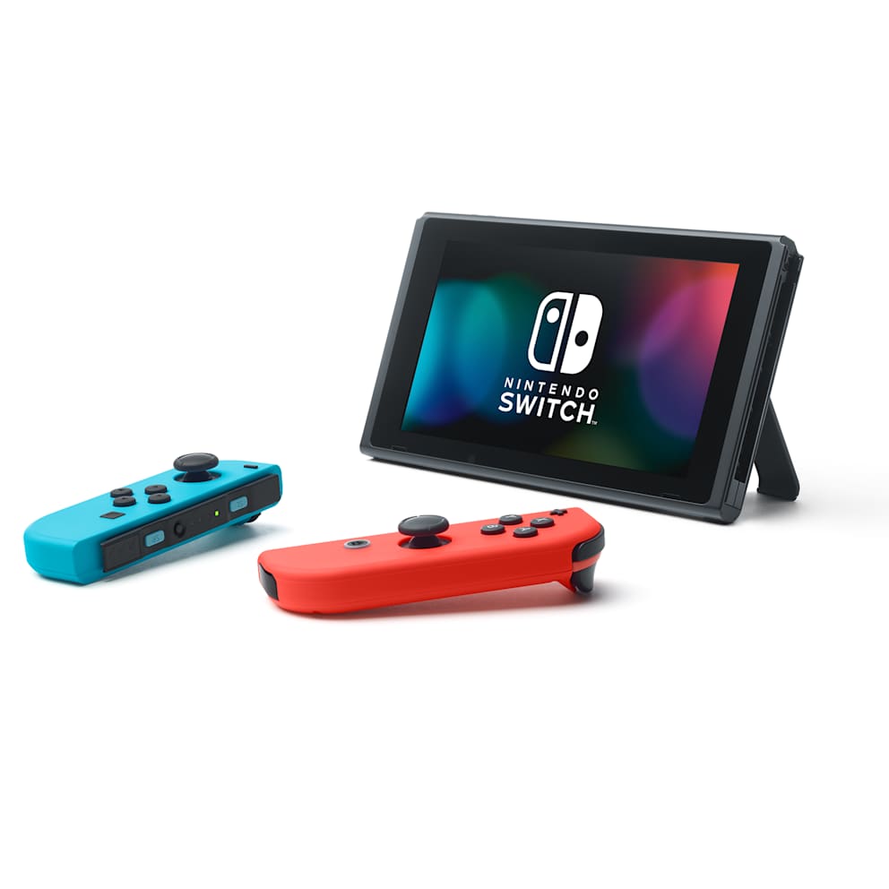Nintendo Switch mit Joy-Con-Controllern in Neon-Blau/Neon-Rot