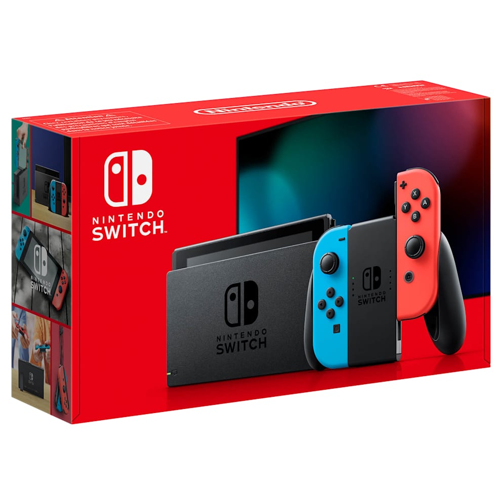 Nintendo Switch mit Joy-Con-Controllern in Neon-Blau/Neon-Rot